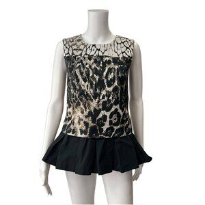 $295 NWT Beatrice Leopard Peplum Blouse Sleeveless Tank Top size 2/XS